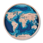 Round Wooden World Map