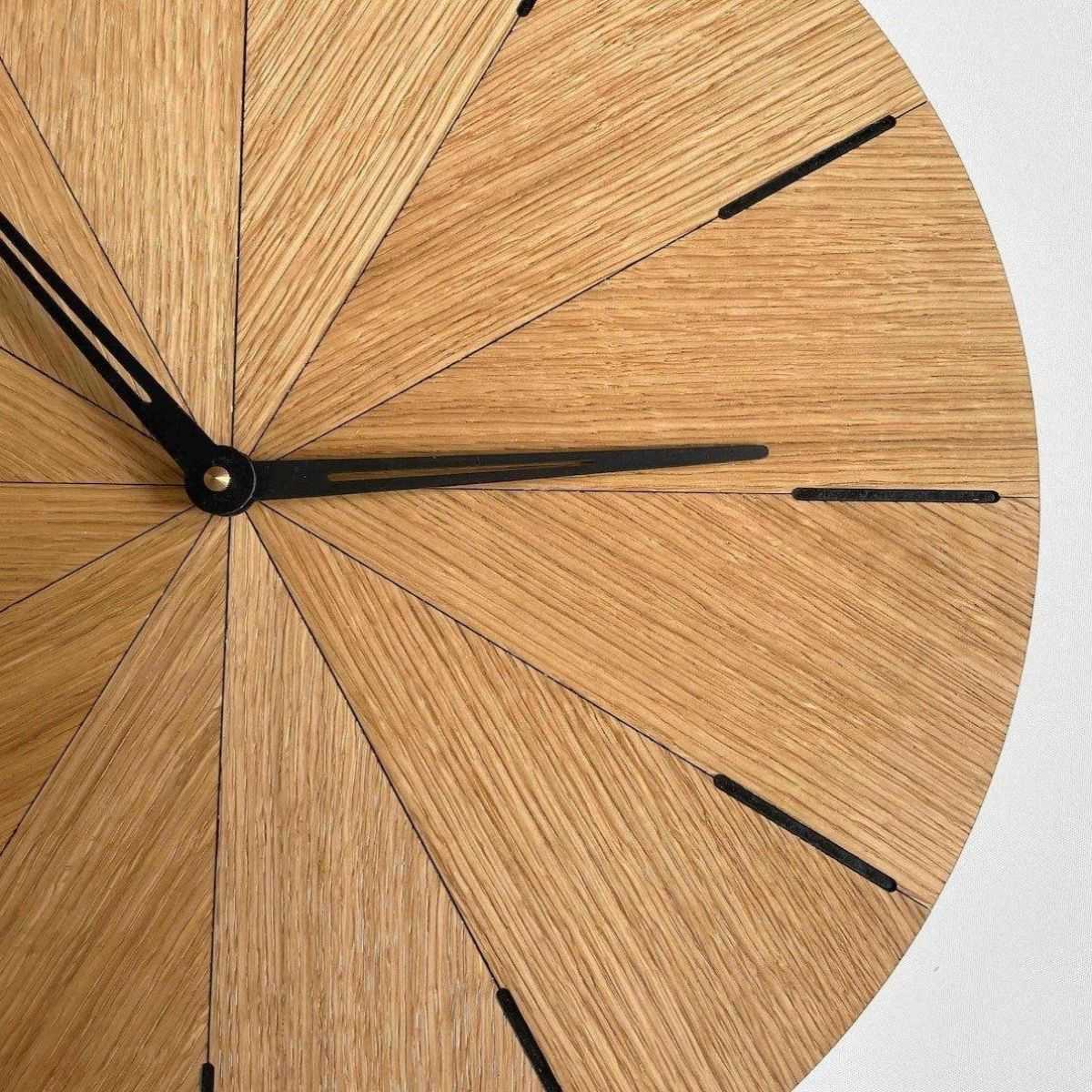 minimalist-oak-wood-clock-254 (1) Modern Wall Clock – Sunburst Segmented Wood in Oak & Walnut - Image 5