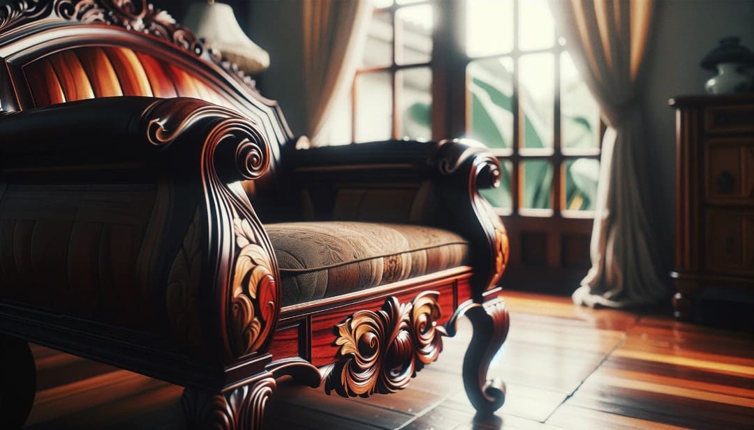 Honduran mahogany furniture in a vintage room with classic decor