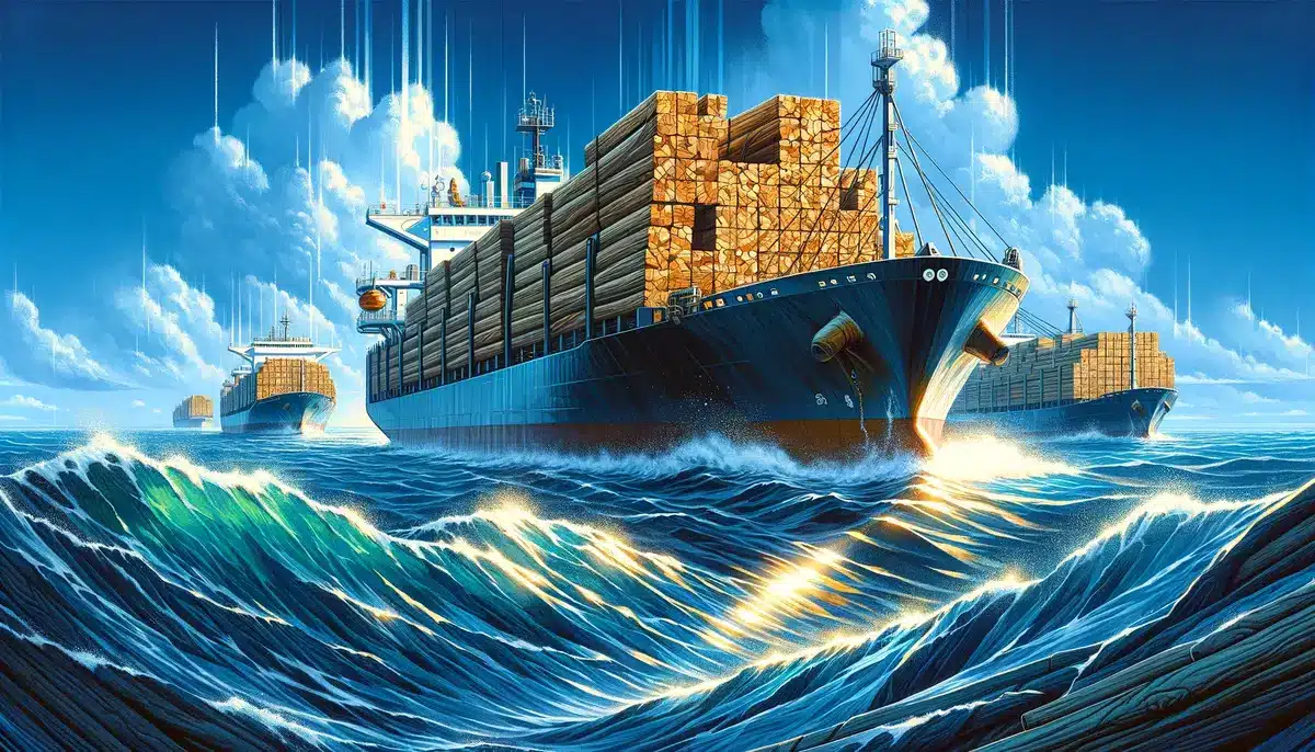 Cargo ships transporting teak wood