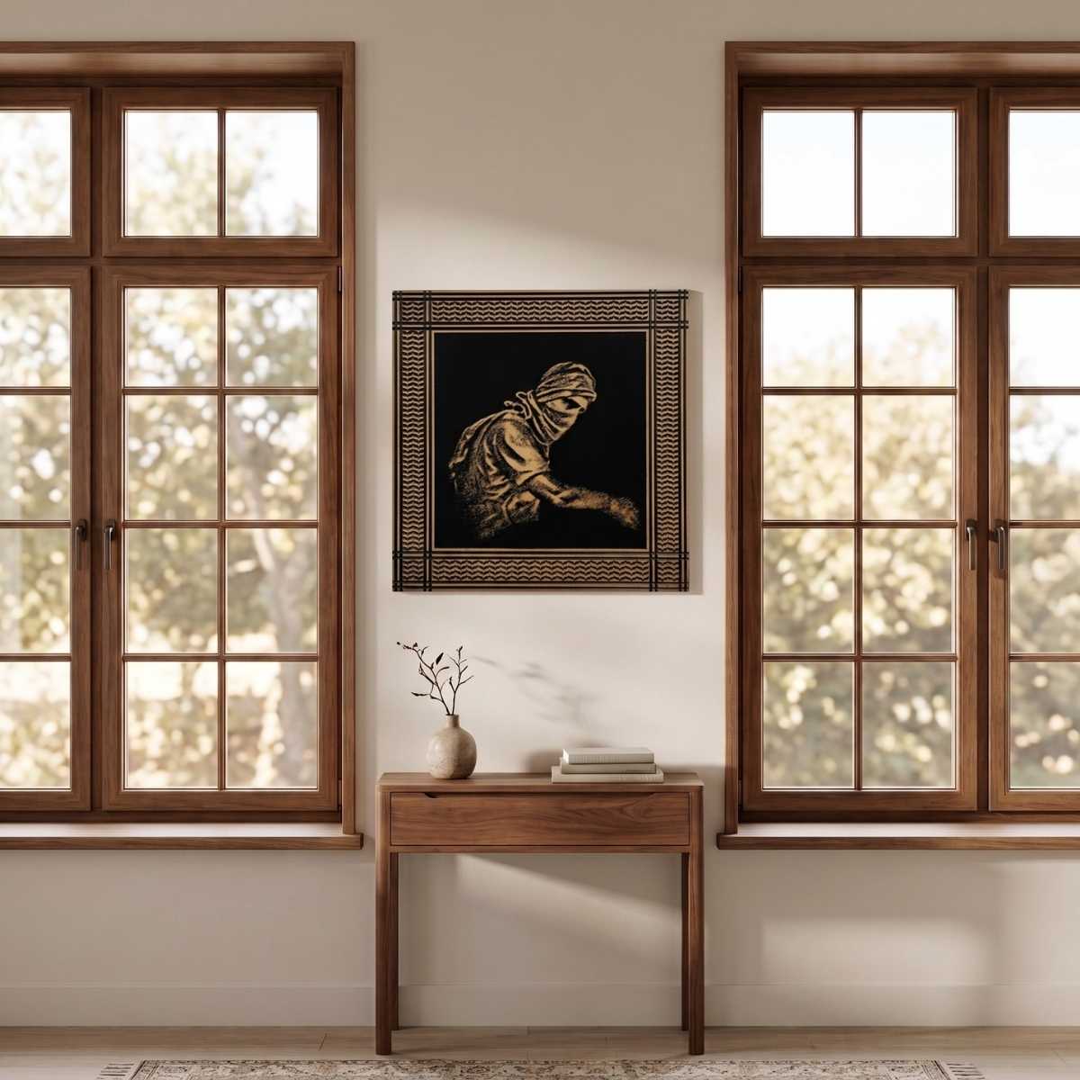 Palestinian Artwork Yahya Sinwar Yahya Sinwar - Palestinian Keffiyeh Cultural Wood Wall Art - Image 5