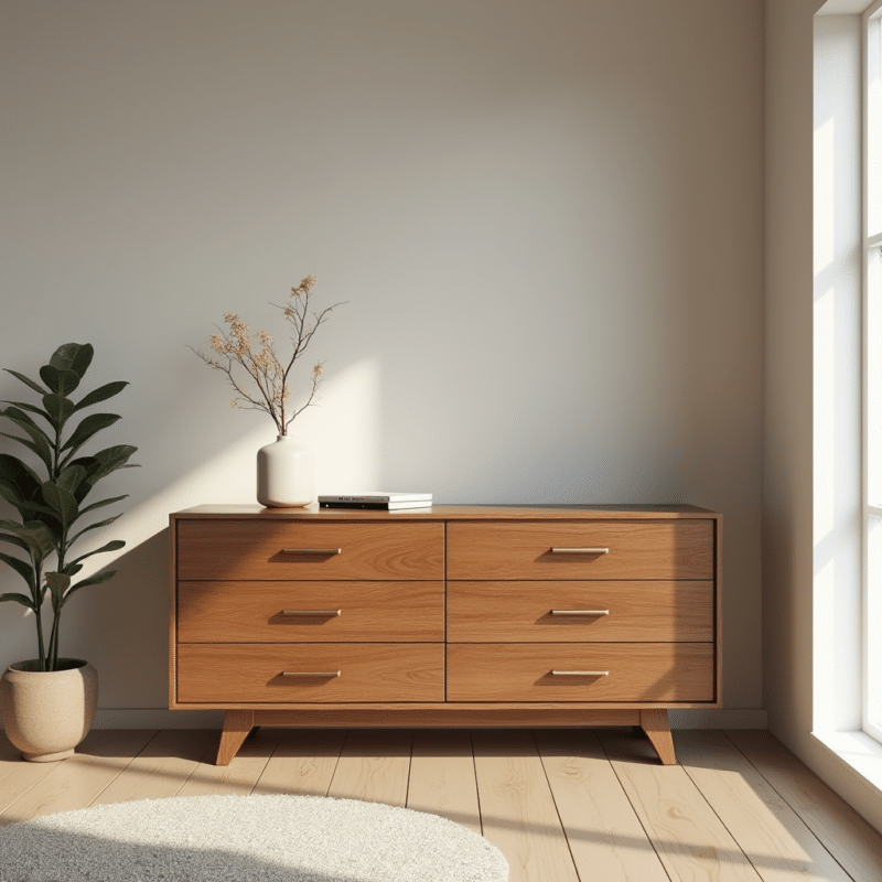 an elegant red oak dresser with a satin finish featuring six drawers with sleek brass handles it is ykde9j4ta0f9a4hsw4ft 3