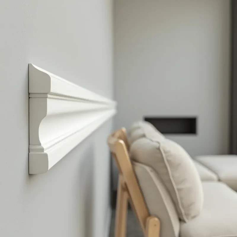 a sleek and simple wooden chair rail with a matte white finish running cleanly along a soft gray wa 9lgz694dt95xe21msdss 2