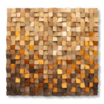 Handcrafted 3D wood mosaic abstract wall art with amber and brown tones