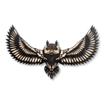 Owl bird wall art with outstretched black and cream wings on a black background