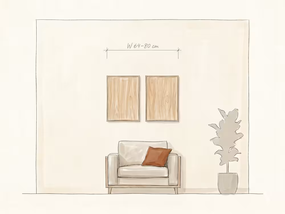Medium two-panel diptych wall art above a 2-seater sofa
