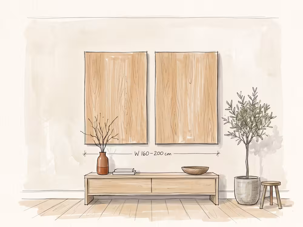 Oversized two-panel diptych wall art on an open-plan wall