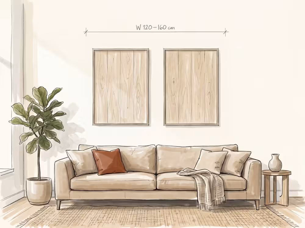 Extra large two-panel diptych wall art in a living room