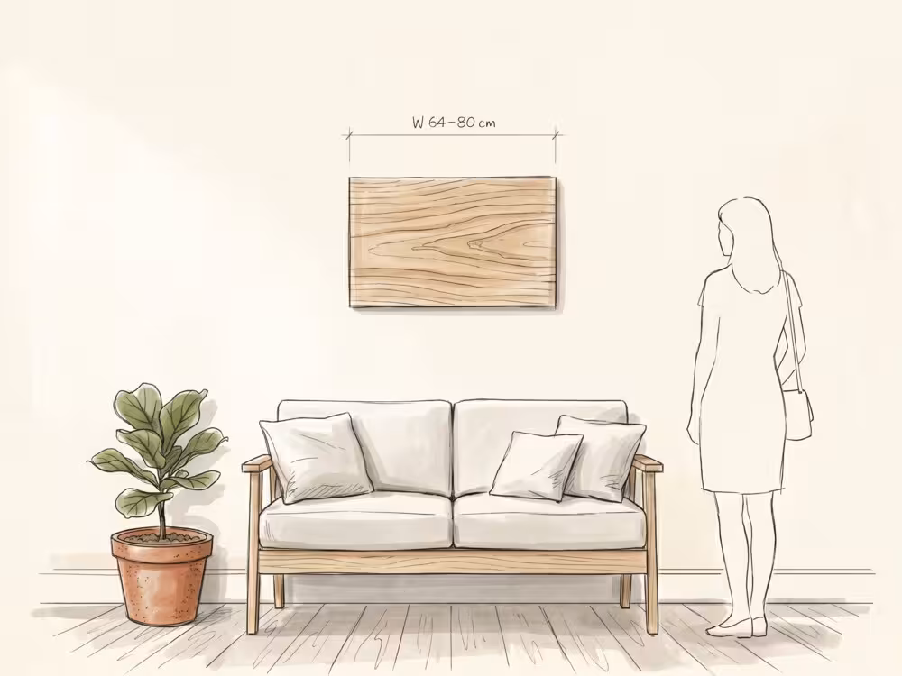 Medium horizontal wall art above a 2-seater sofa