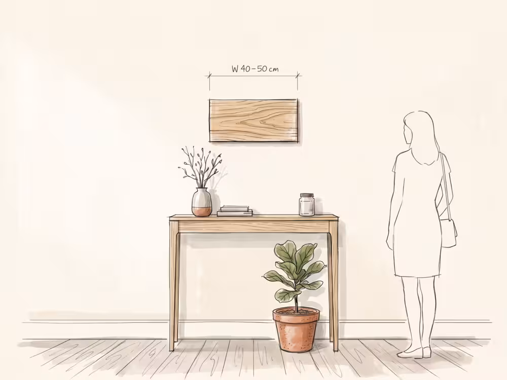Small horizontal wall art above a narrow console