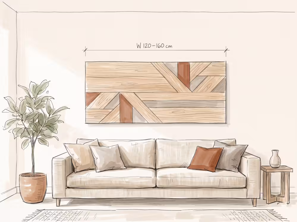 Extra large horizontal wall art in a living room