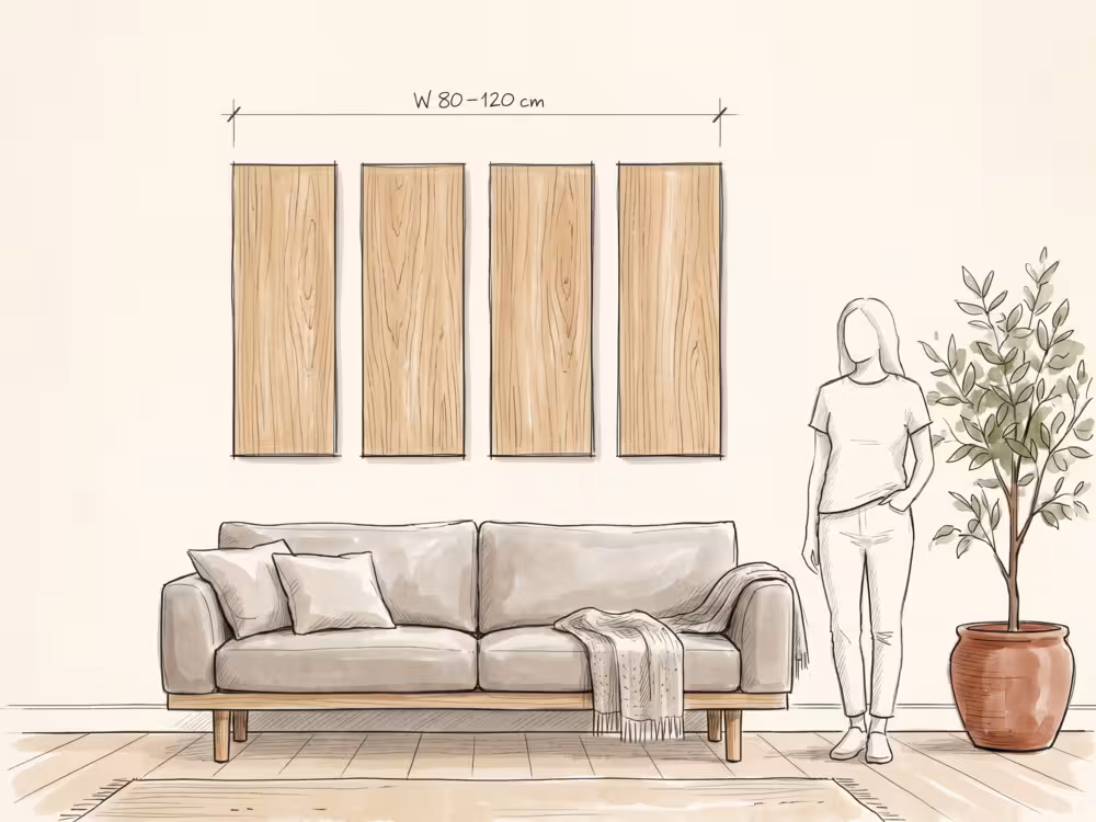 Large six-panel polyptych wall art across a wide wall