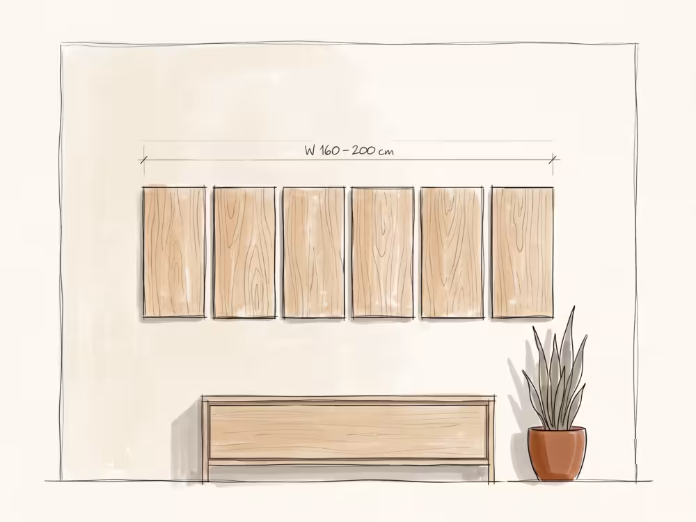 Oversized multi-panel polyptych mural in a reception area
