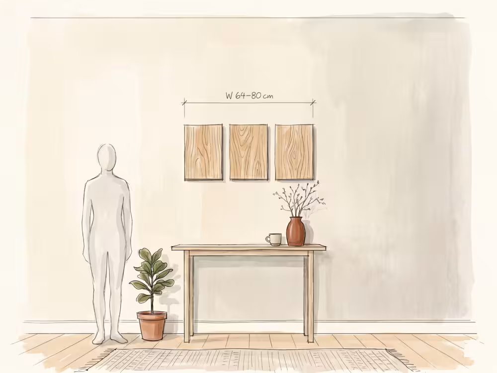 Medium three-panel triptych wall art above a 2-seater sofa