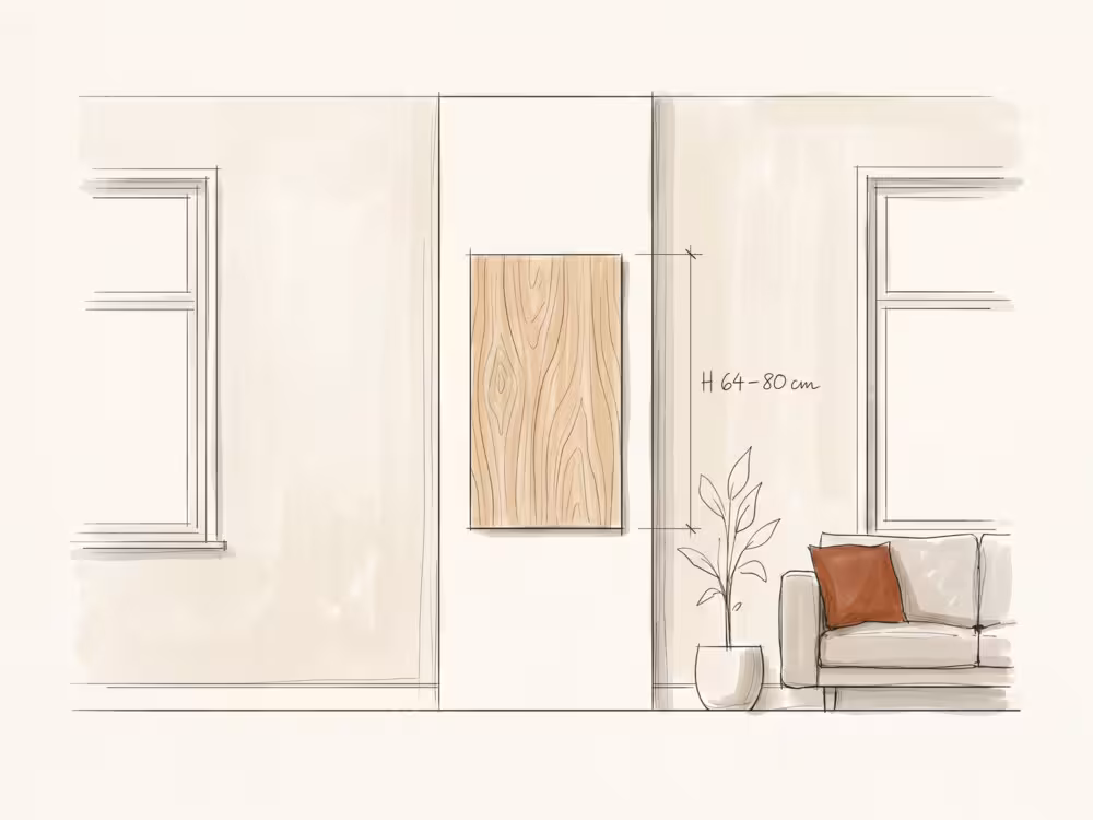 Medium vertical wall art between two windows