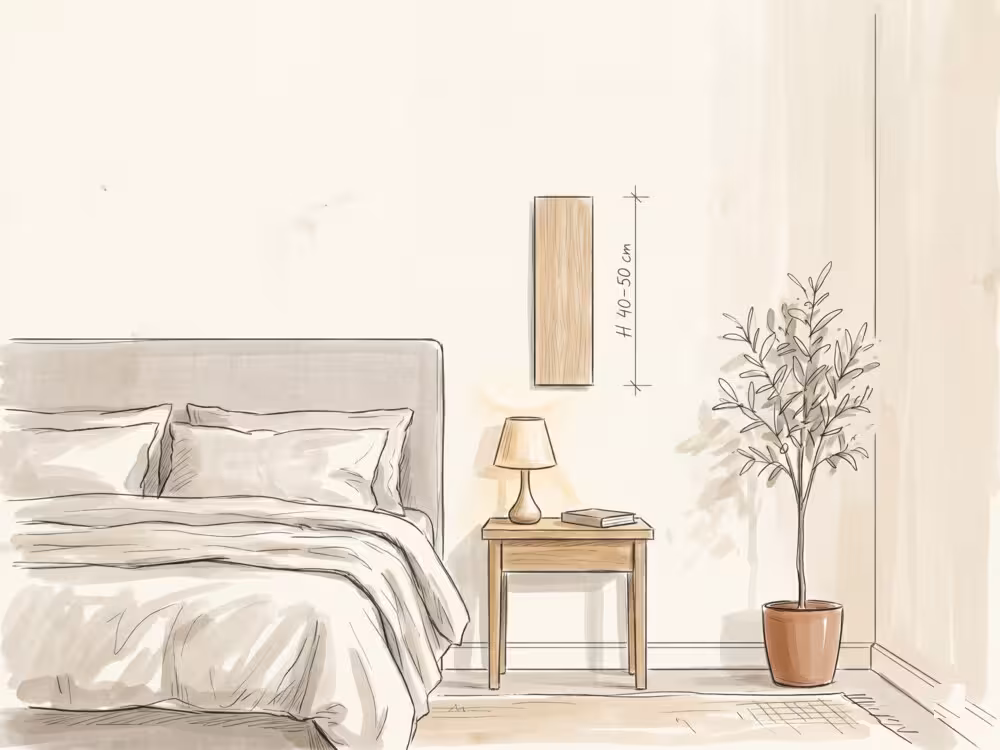 Small vertical wall art in a bedroom corner
