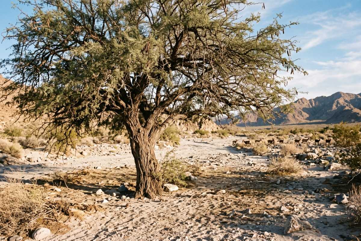 honey locust vs black locust comparison tree in a desert landscape with mountains